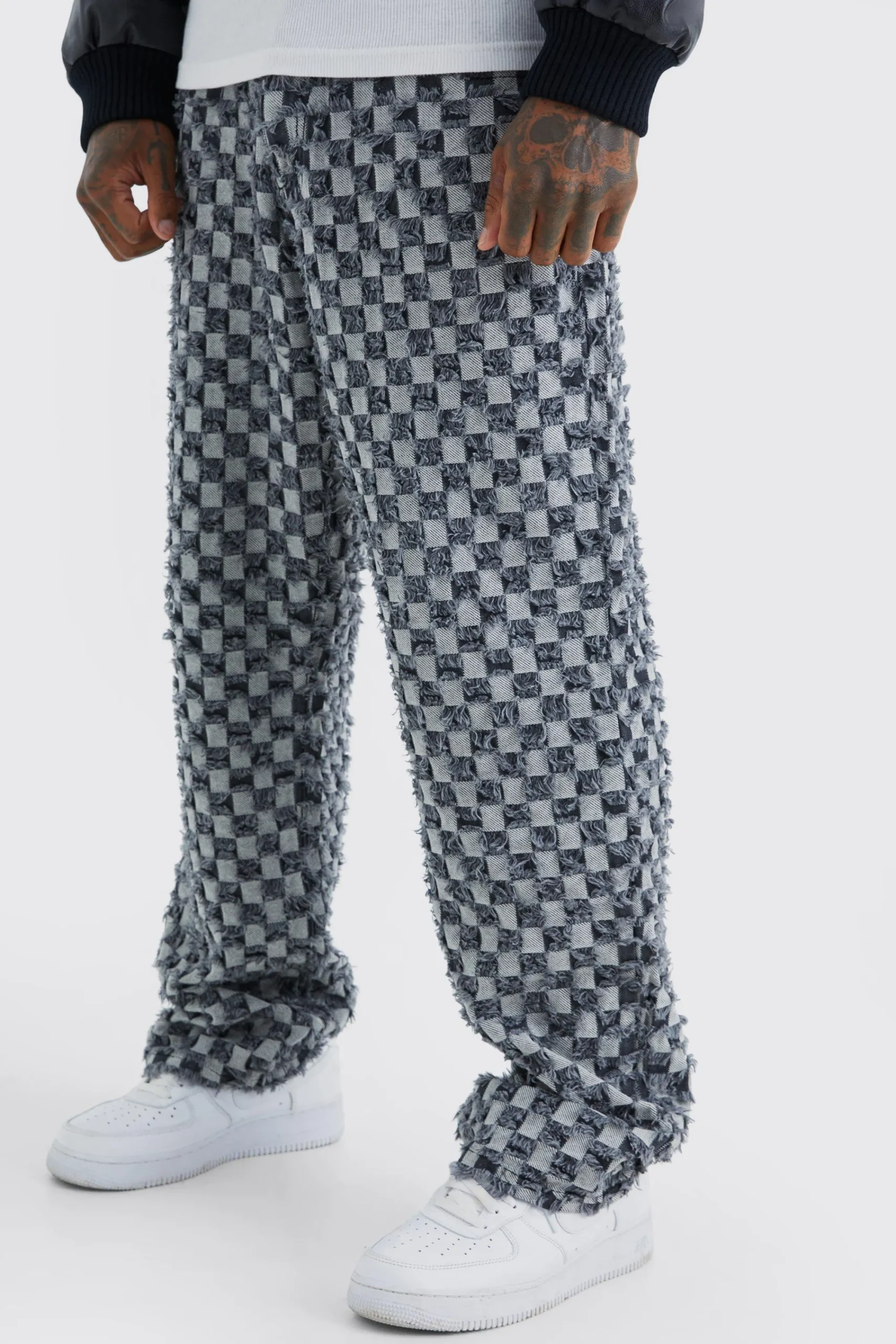 boohooMAN Fixed Waist Relaxed Checked Tapestry Trouser | UK| Trousers