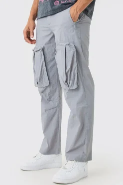 boohooMAN Fixed Waist Relaxed Crinkle Nylon Cargos | UK| Trousers|Cargos