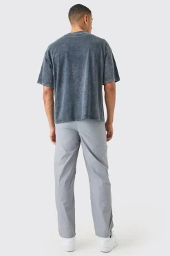 boohooMAN Fixed Waist Relaxed Crinkle Nylon Cargos | UK| Trousers|Cargos