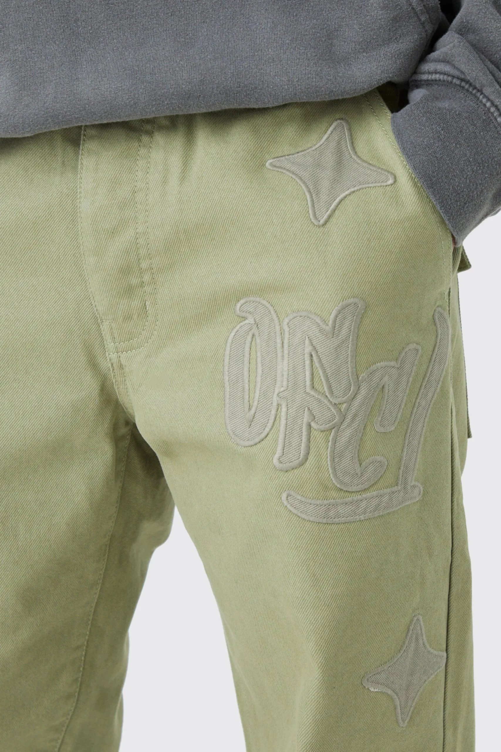 boohooMAN Fixed Waist Relaxed Gusset Applique Trouser | UK| Trousers