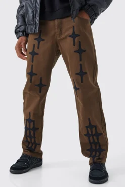 boohooMAN Fixed Waist Relaxed Gusset Applique Trouser | UK| Trousers