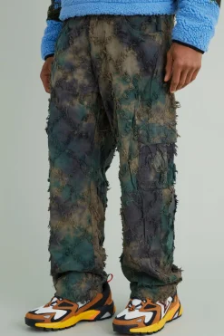 boohooMAN Fixed Waist Relaxed Oil Camo Cargo Tapestry Trouser | UK| Trousers