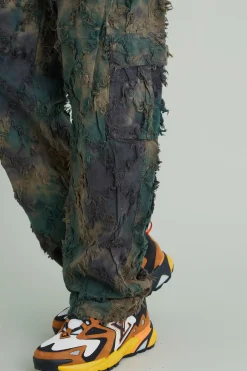 boohooMAN Fixed Waist Relaxed Oil Camo Cargo Tapestry Trouser | UK| Trousers