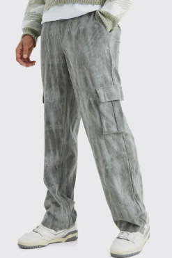 boohooMAN Fixed Waist Relaxed Tie Dye Cargo Corduroy Trouser | UK| Trousers