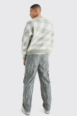 boohooMAN Fixed Waist Relaxed Tie Dye Cargo Corduroy Trouser | UK| Trousers