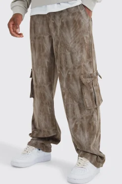 boohooMAN Fixed Waist Relaxed Tie Dye Cargo Corduroy Trouser | UK| Trousers