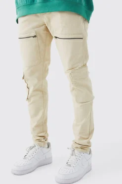 boohooMAN Fixed Waist Skinny Multi Zip Cargo Trouser | UK| Trousers|Cargos