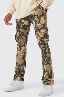 boohooMAN Fixed Waist Skinny Stacked Flare Pixel Cargo Trouser | UK| Trousers|Cargos