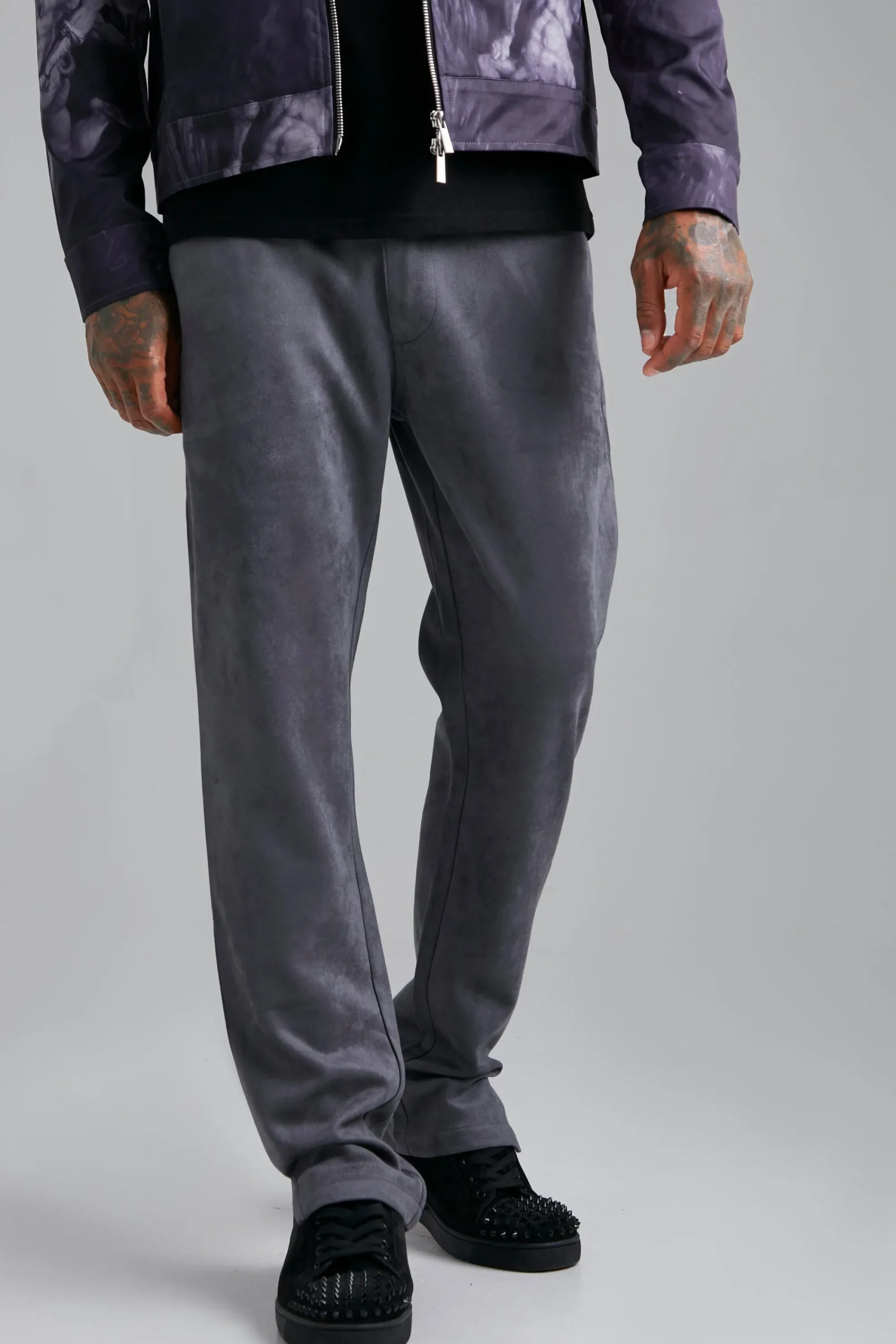 boohooMAN Fixed Waist Slim Faux Suede Split Hem Trouser | UK| Trousers