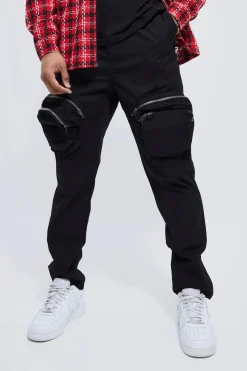 boohooMAN Fixed Waist Slim Fit Zip Detail Cargo Trousers | UK| Trousers|Cargos