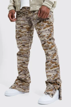 boohooMAN Fixed Waist Slim Flare Cargo Camo Trouser | UK| Trousers|Cargos