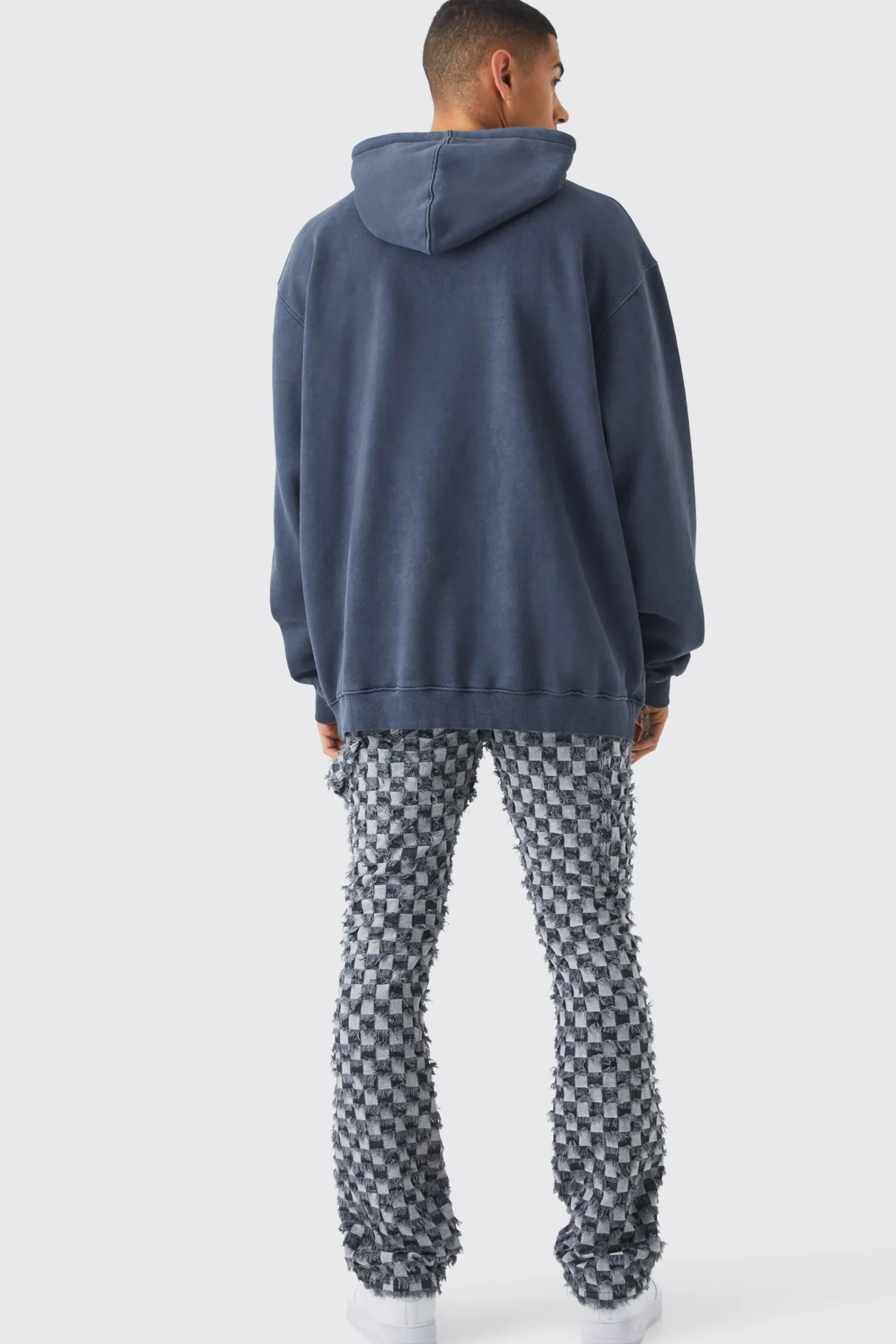 boohooMAN Fixed Waist Slim Flare Checked Tapestry Gusset Trouser | UK| Trousers