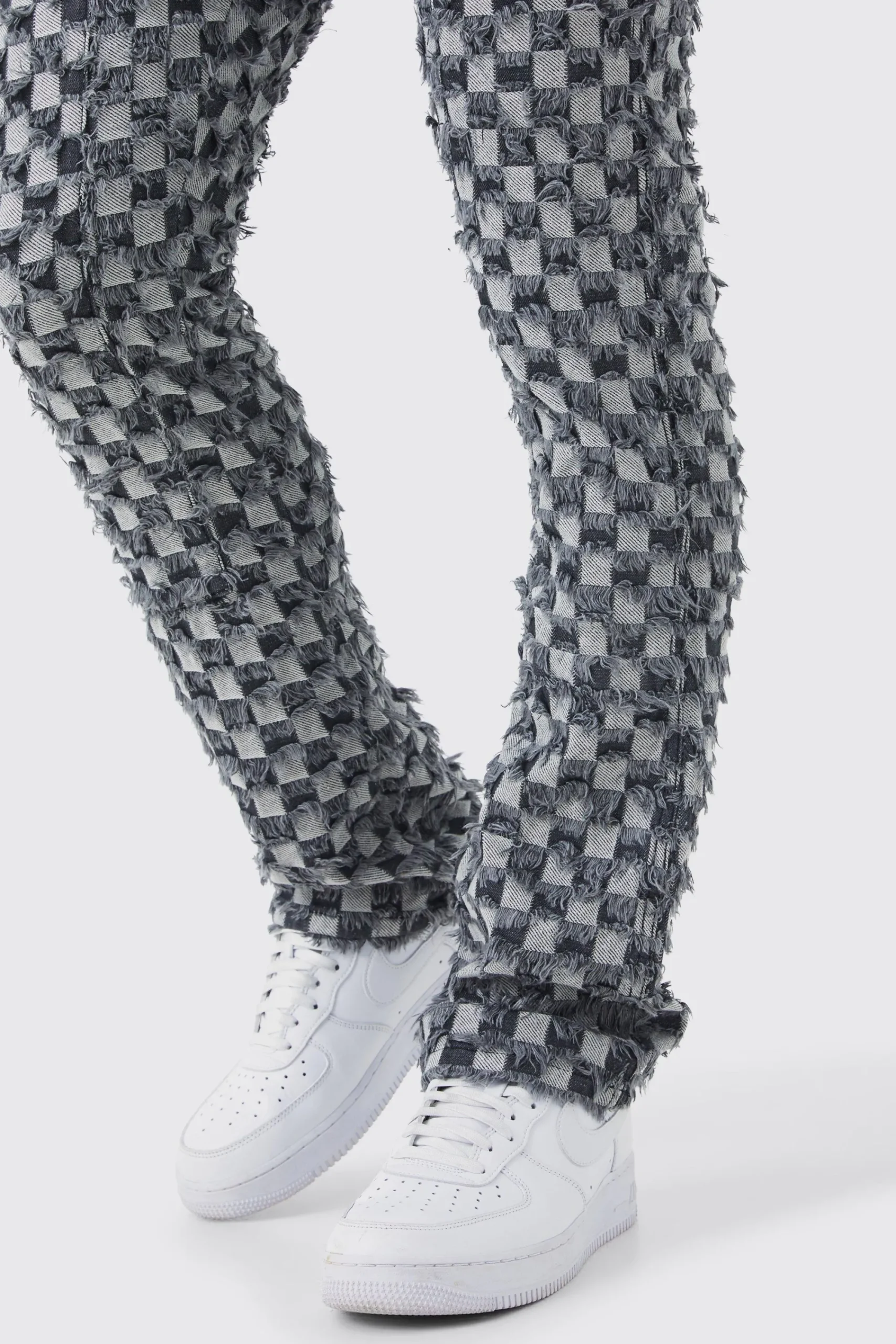 boohooMAN Fixed Waist Slim Flare Checked Tapestry Gusset Trouser | UK| Trousers