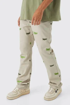 boohooMAN Fixed Waist Slim Flare Embroidered Trouser | UK| Trousers