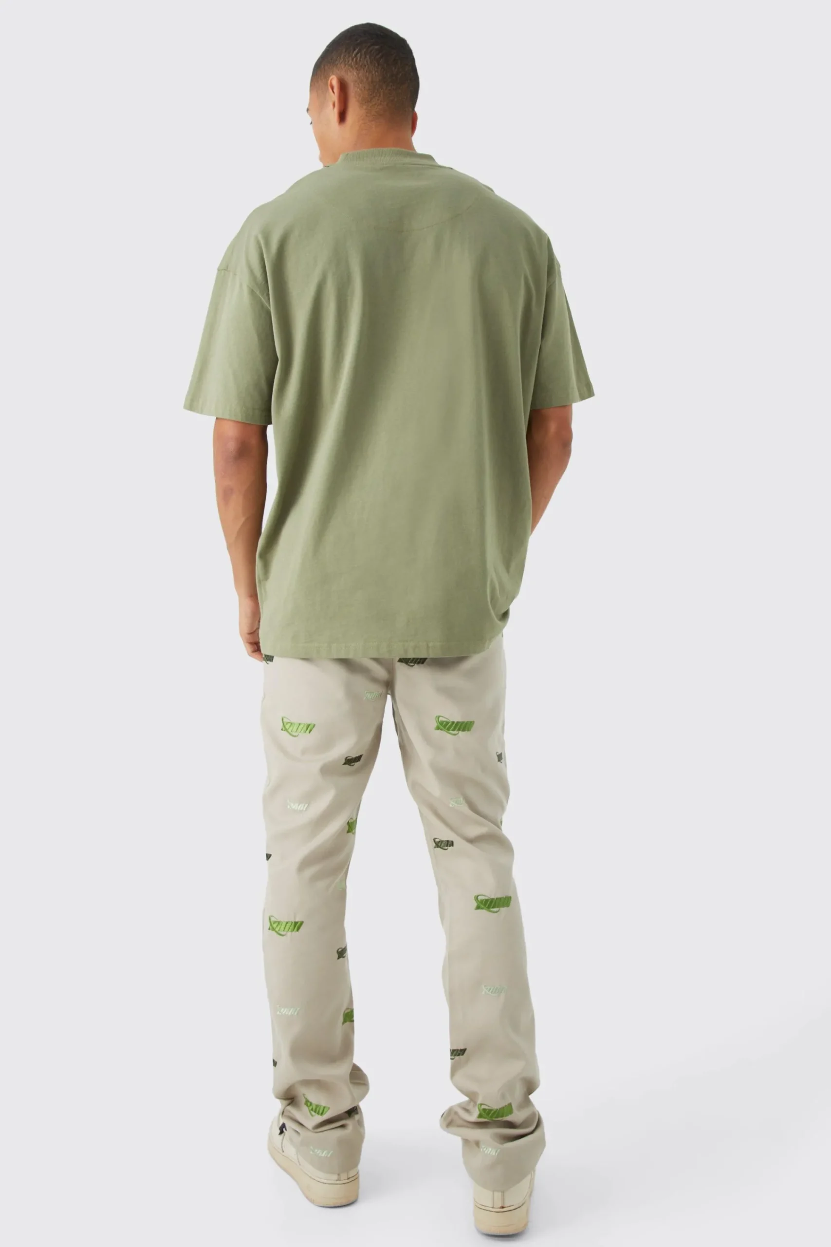 boohooMAN Fixed Waist Slim Flare Embroidered Trouser | UK| Trousers