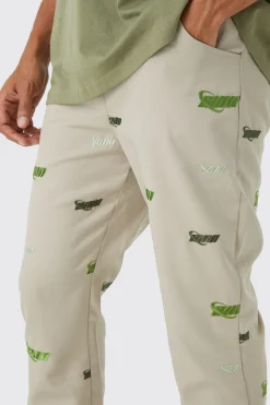 boohooMAN Fixed Waist Slim Flare Embroidered Trouser | UK| Trousers