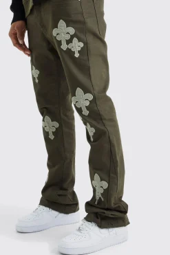 boohooMAN Fixed Waist Slim Flare Gusset Applique Trouser | UK| Trousers