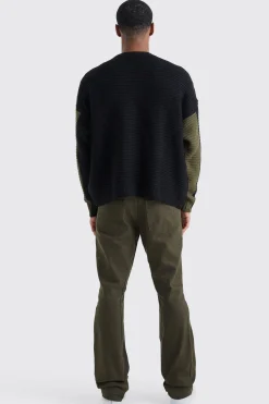 boohooMAN Fixed Waist Slim Flare Gusset Applique Trouser | UK| Trousers