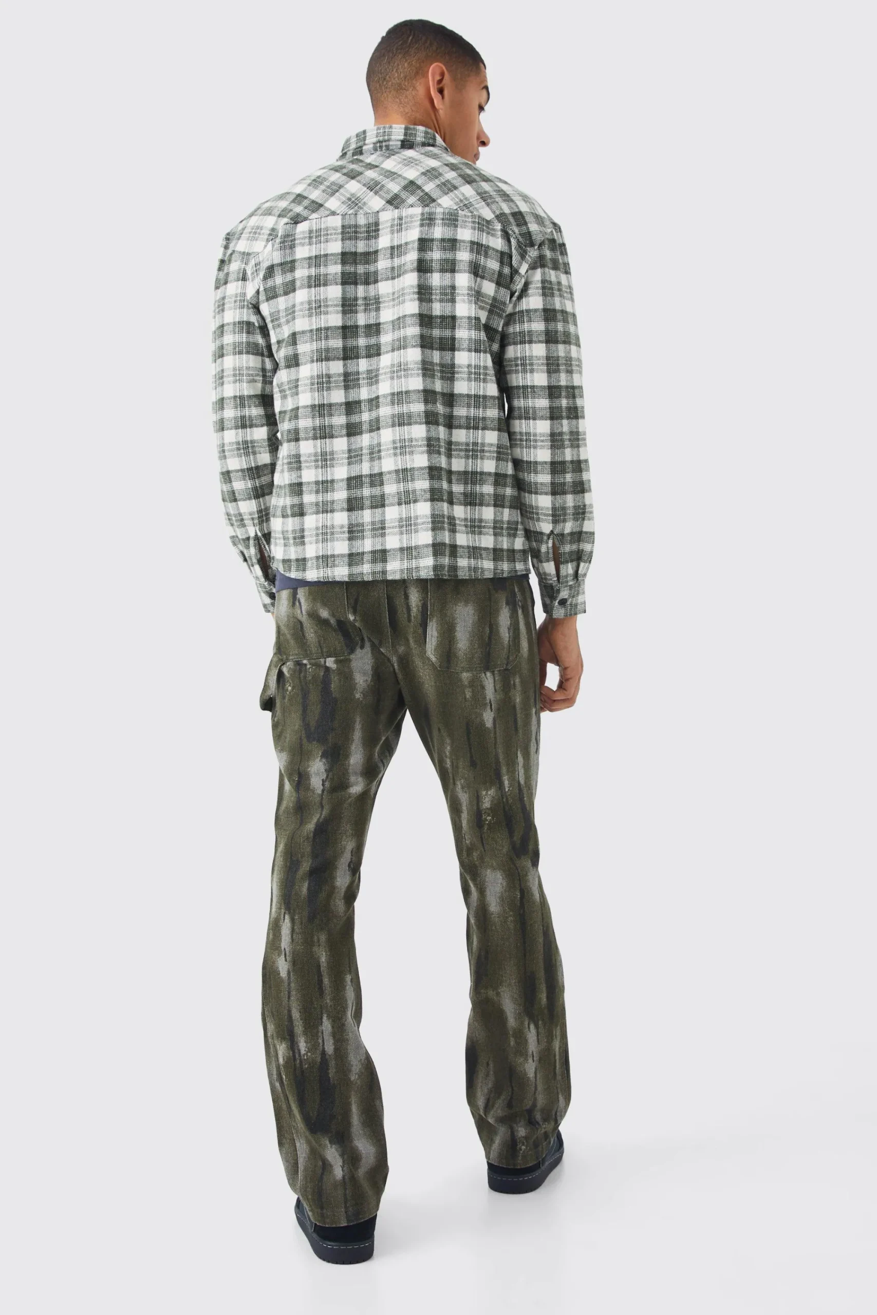 boohooMAN Fixed Waist Slim Flare Gusset Washed Trouser | UK| Trousers