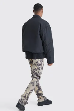 boohooMAN Fixed Waist Slim Flare Gusset Pixel Camo Cargo Trouser | UK| Trousers