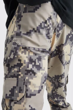 boohooMAN Fixed Waist Slim Flare Gusset Pixel Camo Cargo Trouser | UK| Trousers