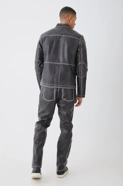 boohooMAN Fixed Waist Straight Leg Washed Pu Trousers | UK| Trousers