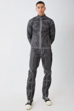 boohooMAN Fixed Waist Straight Leg Washed Pu Trousers | UK| Trousers