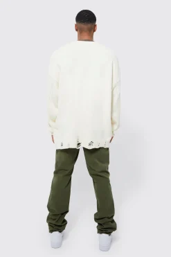 boohooMAN Fixed Waist Straight Stacked Camo Rip Cargo Trousers | UK| Trousers