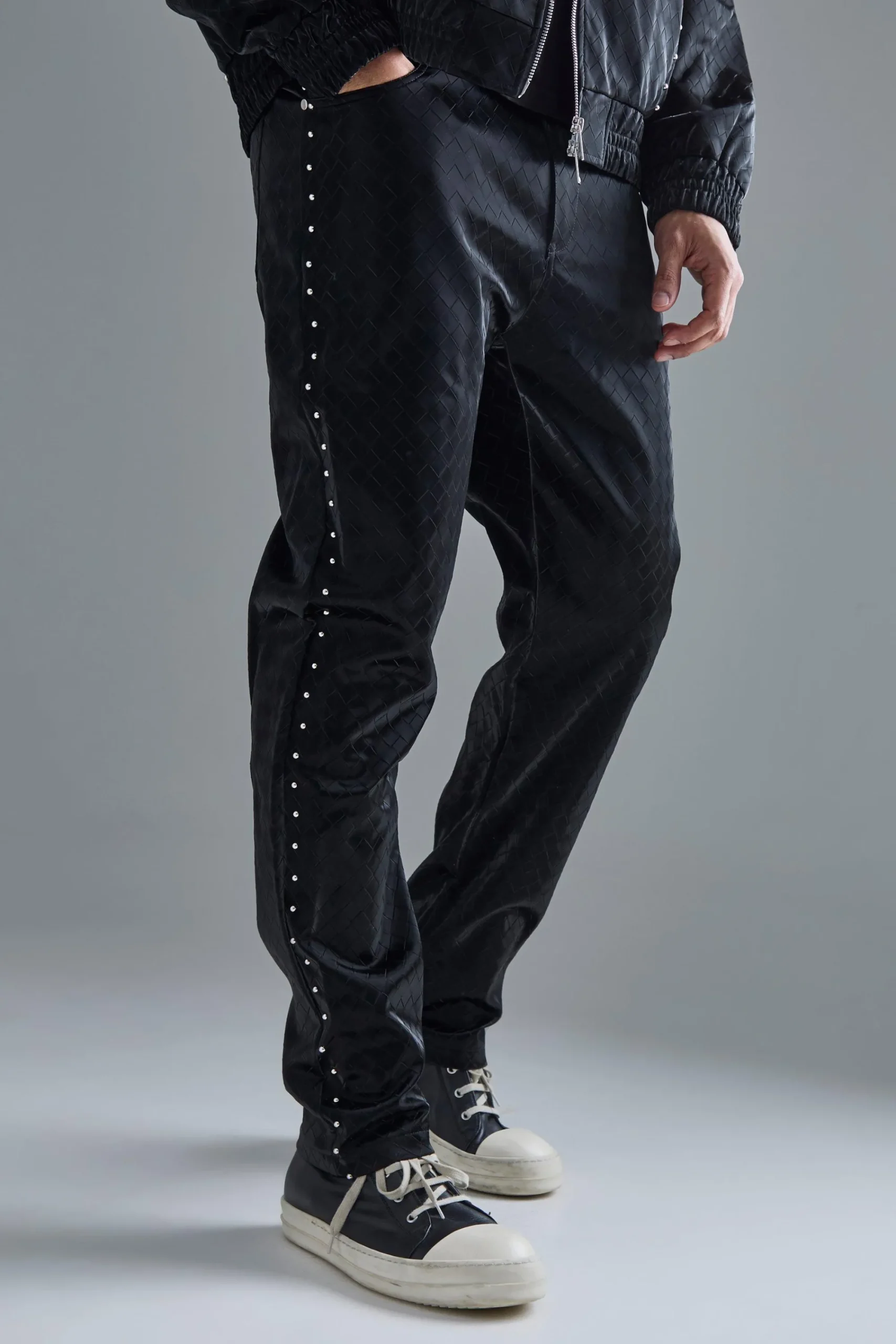 boohooMAN Fixed Waist Straight Weave Pu Trousers | UK| Trousers