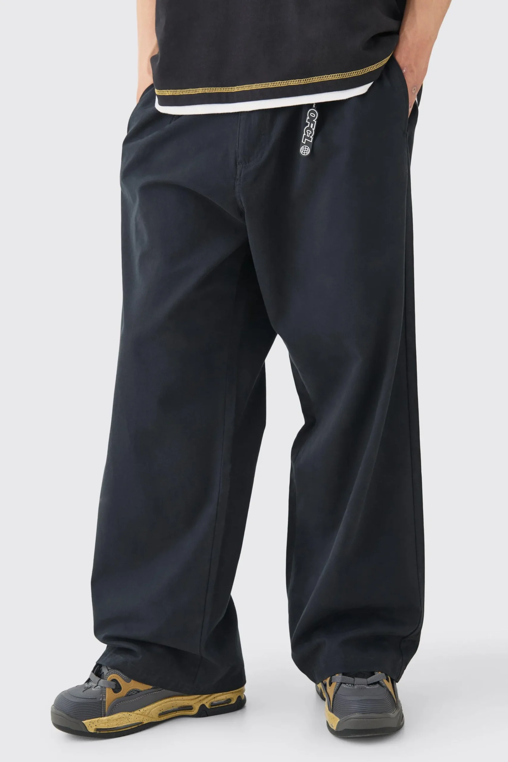 boohooMAN Fixed Waist Super Wide Leg Chino With Charm | UK| Trousers