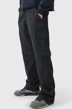 boohooMAN Fixed Waist Twill Popper Hem Zip Off Relaxed Cargo Trousers | UK| Trousers|Cargos