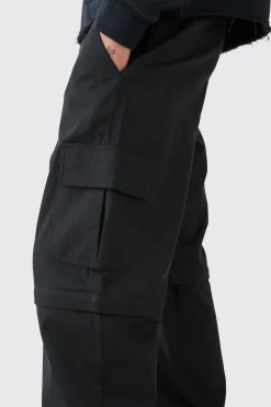 boohooMAN Fixed Waist Twill Popper Hem Zip Off Relaxed Cargo Trousers | UK| Trousers|Cargos
