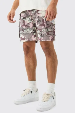 boohooMAN Fixed Waist Woven Tab Bandanna Camo Relaxed Cargo Shorts | UK| Shorts