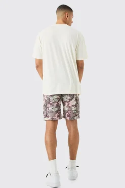 boohooMAN Fixed Waist Woven Tab Bandanna Camo Relaxed Cargo Shorts | UK| Shorts