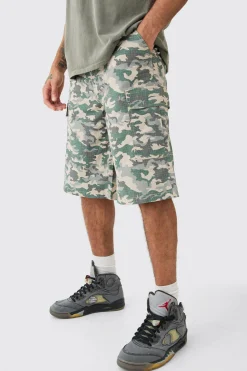 boohooMAN Fixed Waist Woven Tab Ripstop Camo Jorts | UK| Shorts