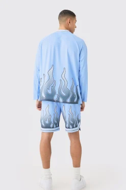boohooMAN Flame Graphic Mesh Basketball Shorts | UK| Shorts