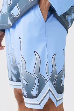 boohooMAN Flame Graphic Mesh Basketball Shorts | UK| Shorts