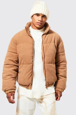 boohooMAN Fleece Boxy Funnel Neck Puffer | UK| Coats & Jackets