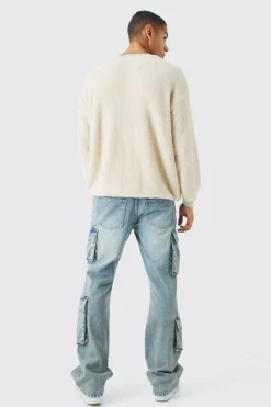 boohooMAN Fluffy Contrast V Neck Boxy Jumper | UK| Knitwear