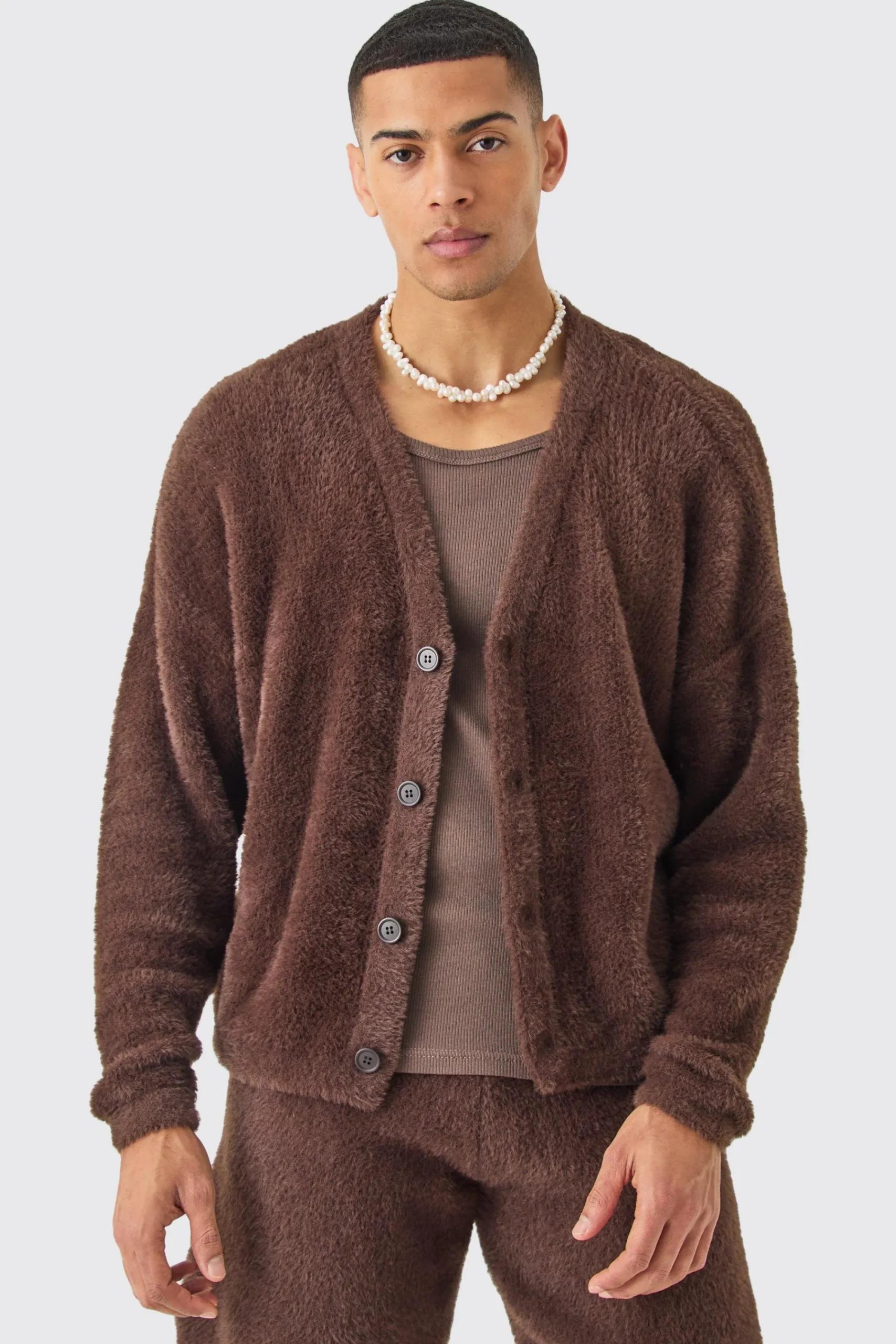 boohooMAN Fluffy Knit Cardigan In | UK| Knitwear