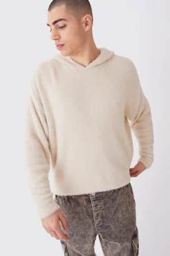 boohooMAN Fluffy Knitted Boxy Hoodie | UK| Knitwear