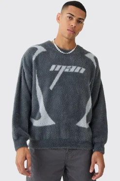 boohooMAN Fluffy Oversized Moto Knit Crew Neck Jumper | UK| Knitwear