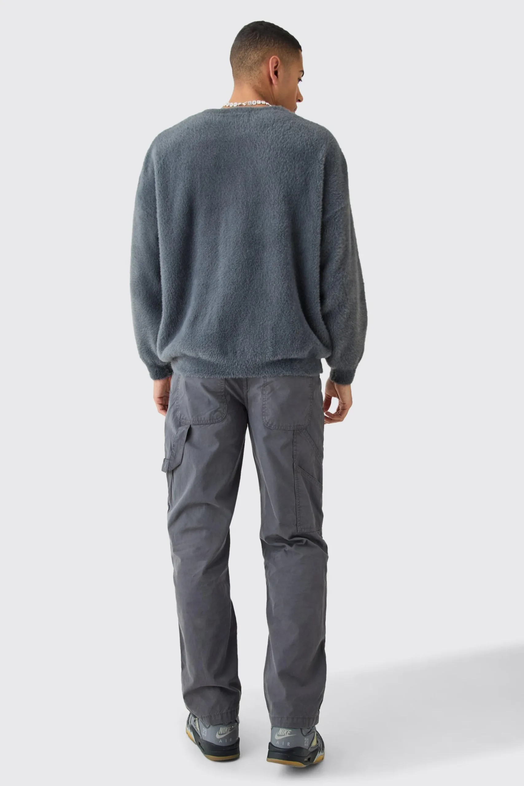 boohooMAN Fluffy Oversized Moto Knit Crew Neck Jumper | UK| Knitwear