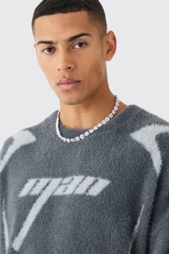 boohooMAN Fluffy Oversized Moto Knit Crew Neck Jumper | UK| Knitwear