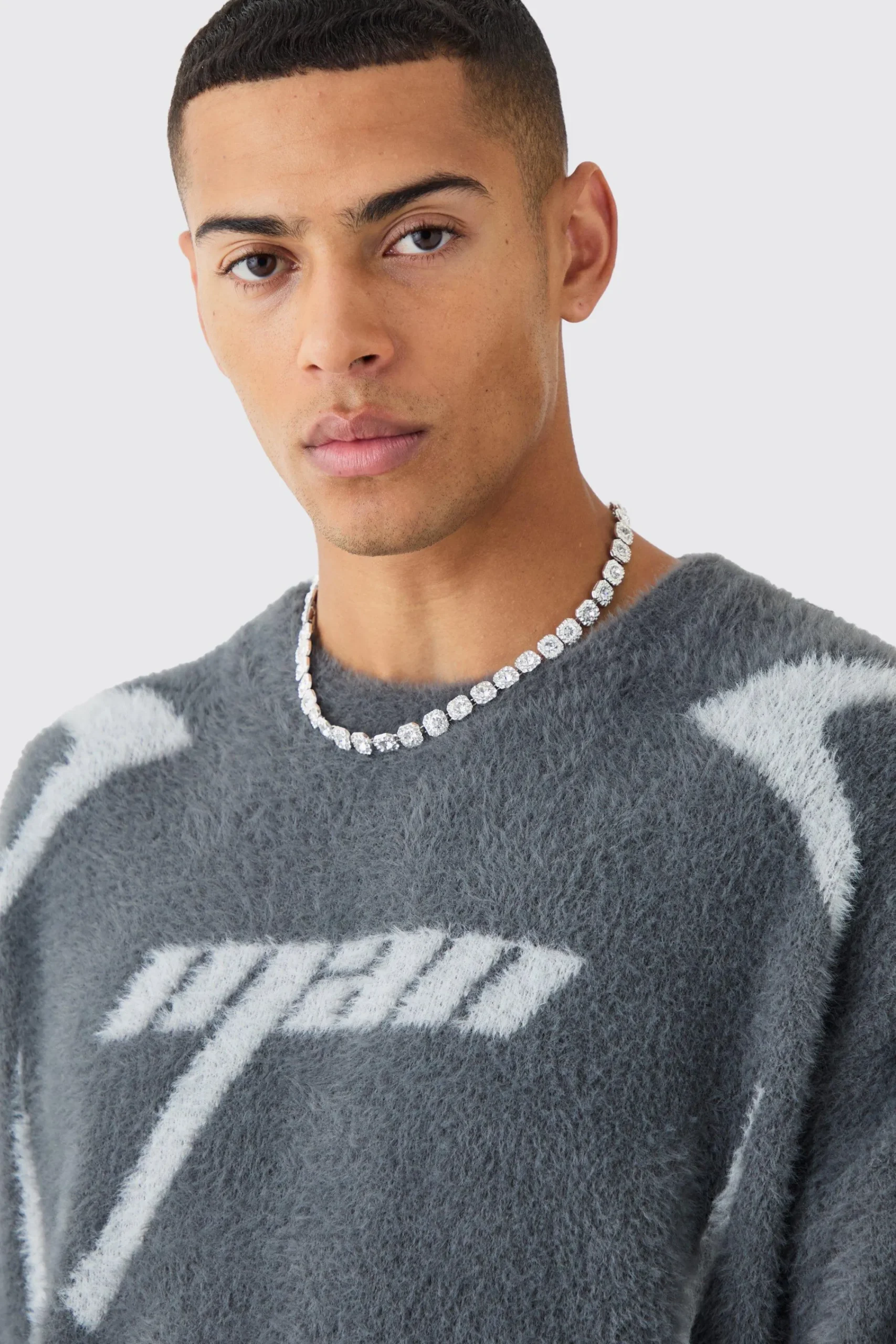 boohooMAN Fluffy Oversized Moto Knit Crew Neck Jumper | UK| Knitwear