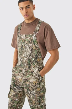 boohooMAN Forest Camo Cargo Pocket Relaxed Dungarees | UK| Trousers