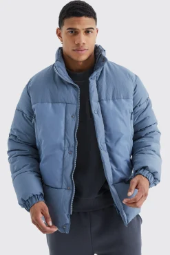 boohooMAN Funnel Neck Contrast Riptstop Puffer | UK| Coats & Jackets