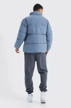 boohooMAN Funnel Neck Contrast Riptstop Puffer | UK| Coats & Jackets