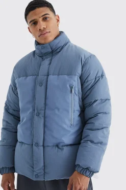 boohooMAN Funnel Neck Contrast Riptstop Puffer | UK| Coats & Jackets