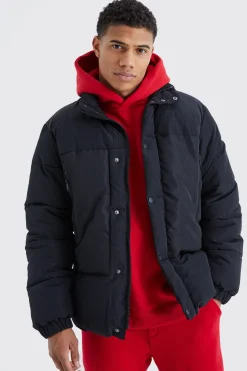 boohooMAN Funnel Neck Contrast Riptstop Puffer | UK| Coats & Jackets